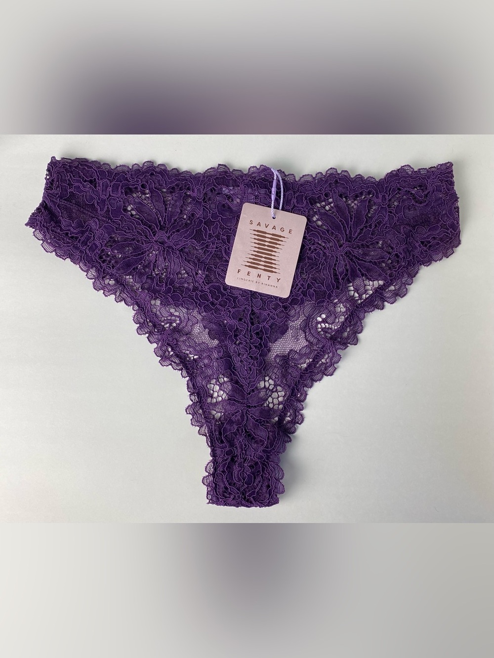 Savage x Fenty Rihanna Lace Thong Underwear Panties Large Royal Purple NWT